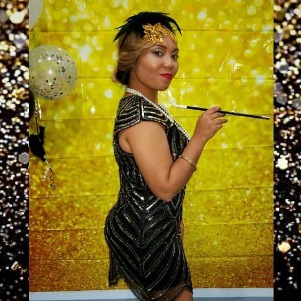 Black and Gold Beaded Flapper dress